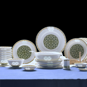 古鎮陶瓷 中式景德鎮陶瓷碗碟盤套裝家用釉中彩玲瓏瓷 招財進寶30頭心心相印餐具